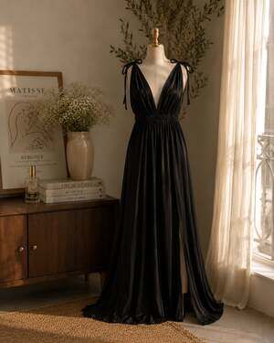 NWT Mango Black Satin Maxi Dress Cottagecore Coquette Formal S